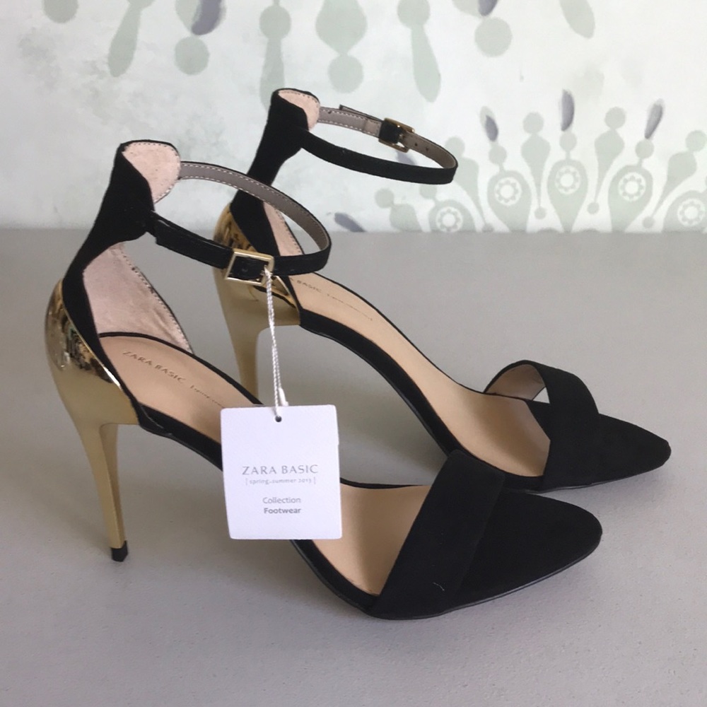 {Zara} Euro Sz 39/US 8 Black/Gold Metallic Heels - Picture 3 of 7
